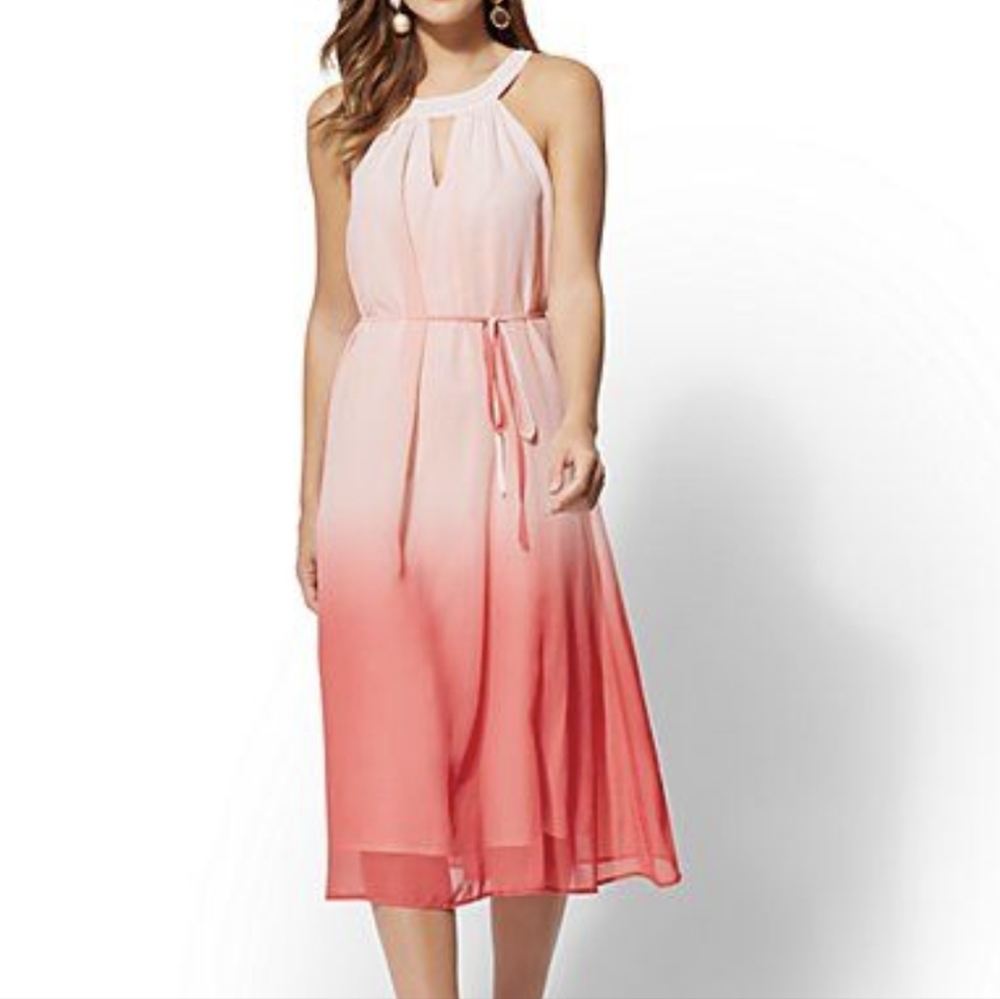 NY & Co. Pink Ombre Halter Midi Dress